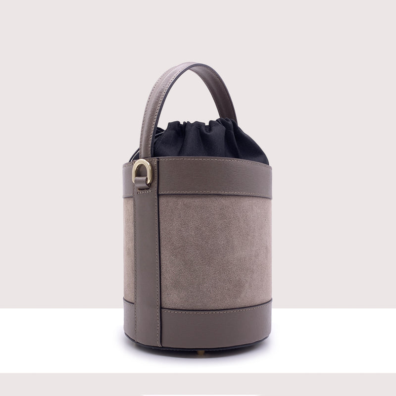 ACCRA MAXI - Secchiello rigido in camoscio e vera pelle