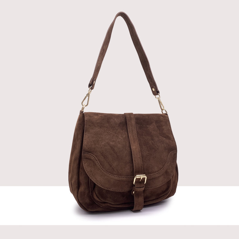 ANVERSA - Borsa a spalla con tracolla in vero camoscio