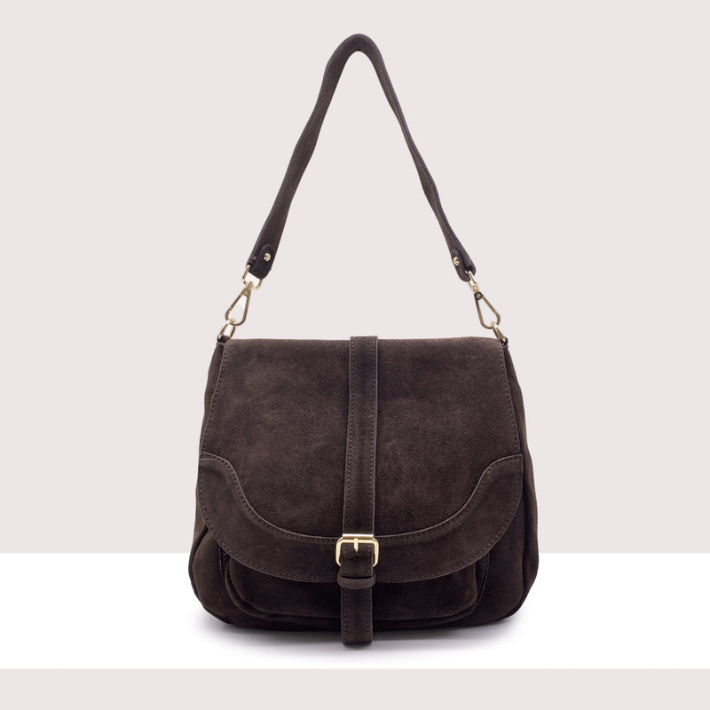 ANVERSA - Borsa a spalla con tracolla in vero camoscio