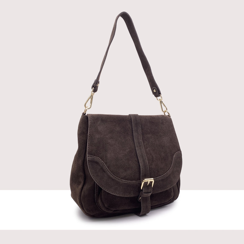 ANVERSA - Borsa a spalla con tracolla in vero camoscio