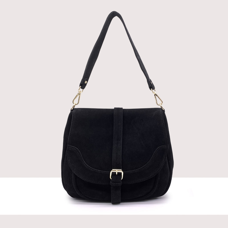 ANVERSA - Borsa a spalla con tracolla in vero camoscio