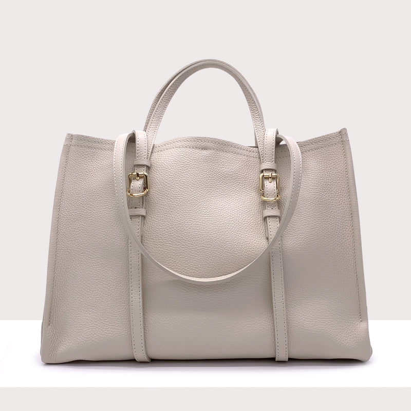 BERLINO - Borsa shopping in vera pelle con manici