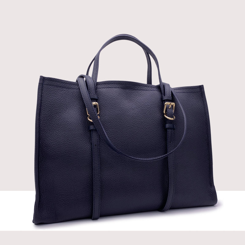 BERLINO - Borsa shopping in vera pelle con manici