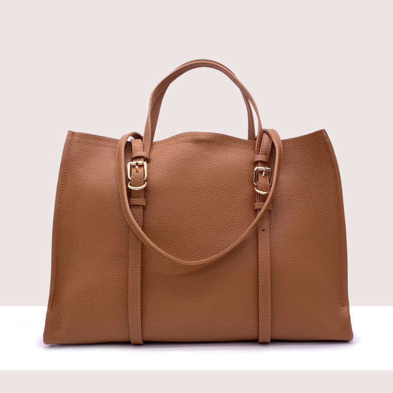 BERLINO - Borsa shopping in vera pelle con manici