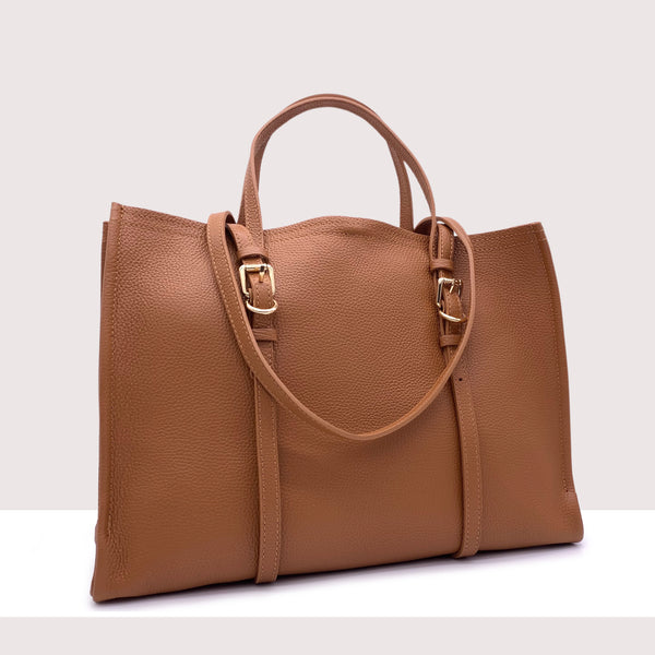 BERLINO - Borsa shopping in vera pelle con manici