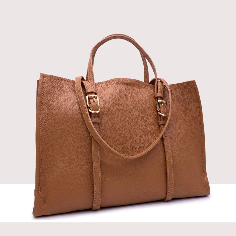 BERLINO - Borsa shopping in vera pelle con manici
