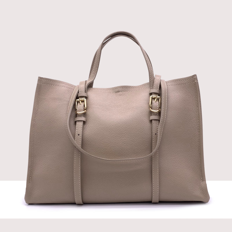 BERLINO - Borsa shopping in vera pelle con manici