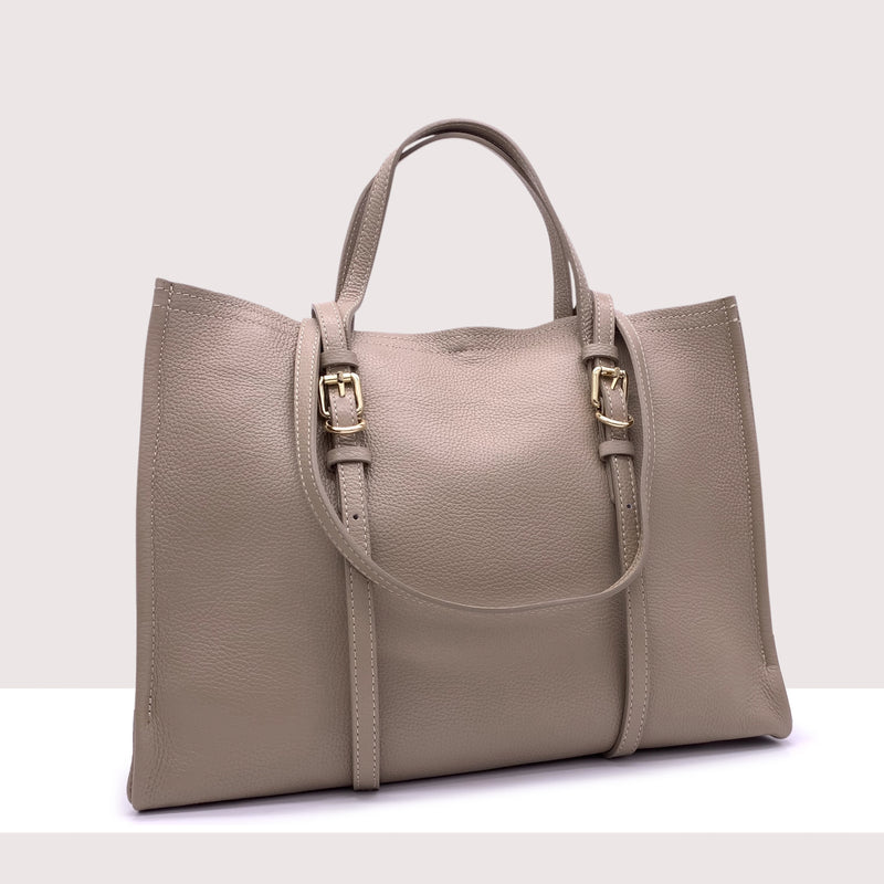 BERLINO - Borsa shopping in vera pelle con manici