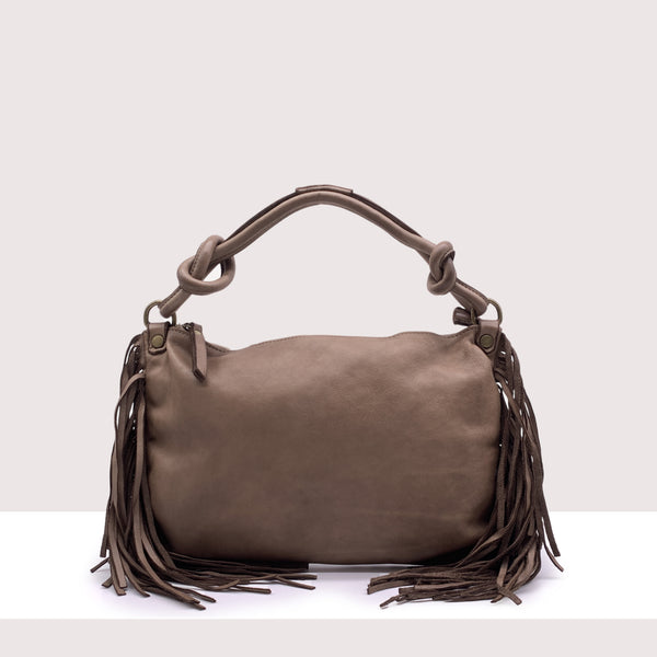 CARACAS - Borsa a spalla in vera pelle con frange lavorazione vintage