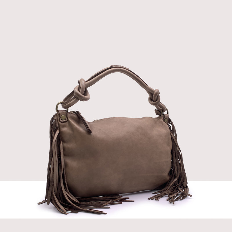 CARACAS - Borsa a spalla in vera pelle con frange lavorazione vintage