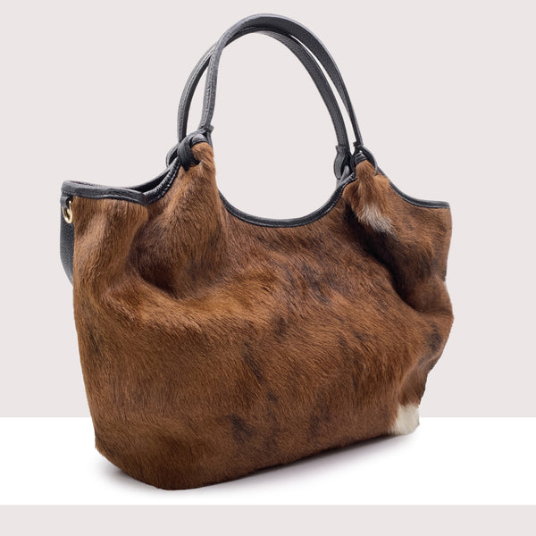 DHAKA MAXI - Shopping bag in vera pelle e cavallino