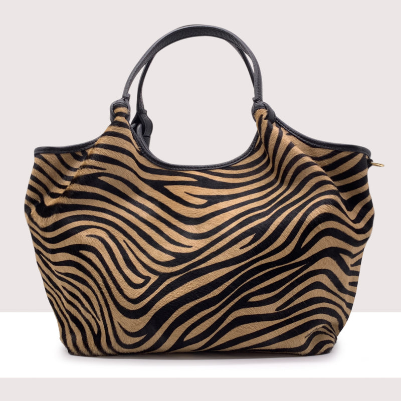 DHAKA MAXI - Shopping bag in vera pelle e cavallino