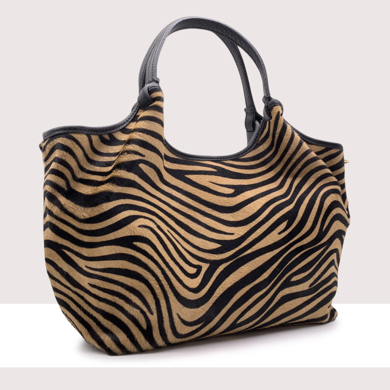 DHAKA MAXI - Shopping bag in vera pelle e cavallino