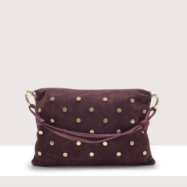 DOHA - Borsa a spalla in vero camoscio con borchie