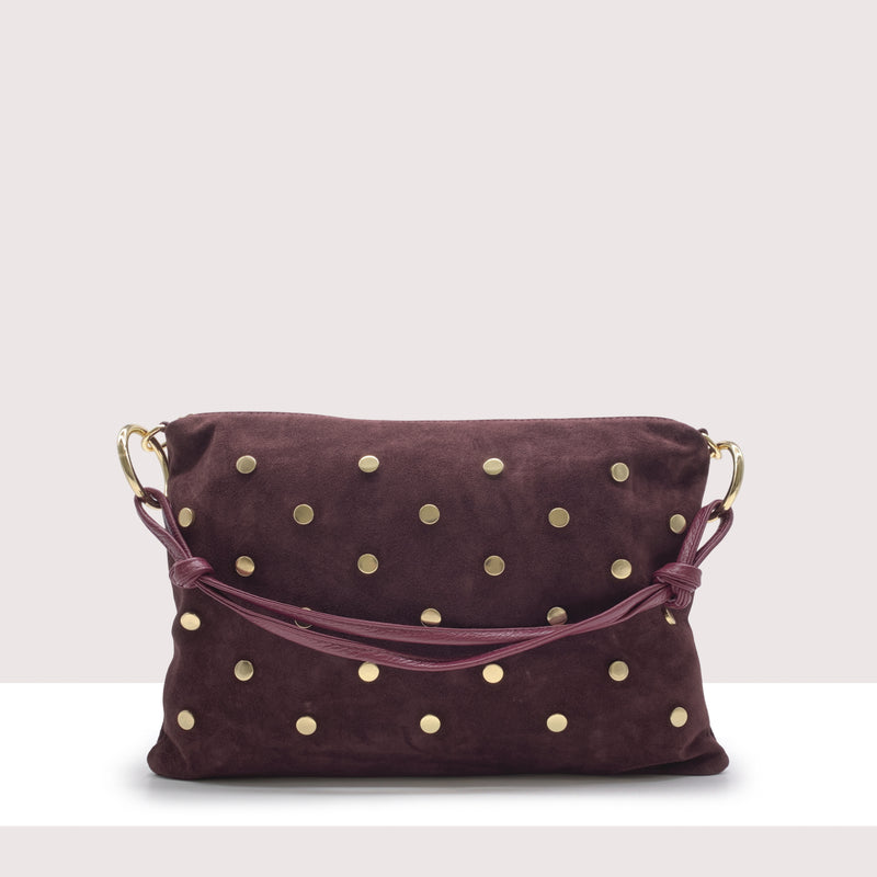 DOHA - Borsa a spalla in vero camoscio con borchie