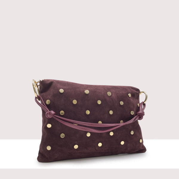 DOHA - Borsa a spalla in vero camoscio con borchie