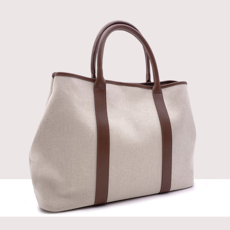 FRANCOFORTE - Borsa shopping in vera pelle e rafia
