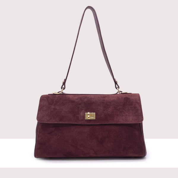 FUNAFUTI - Borsa a spalla in vero camoscio con doppia chiusura