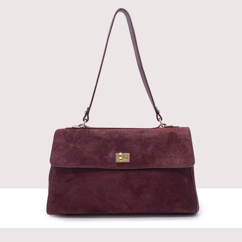 FUNAFUTI - Borsa a spalla in vero camoscio con doppia chiusura