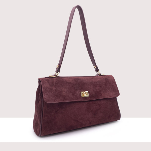 FUNAFUTI - Borsa a spalla in vero camoscio con doppia chiusura