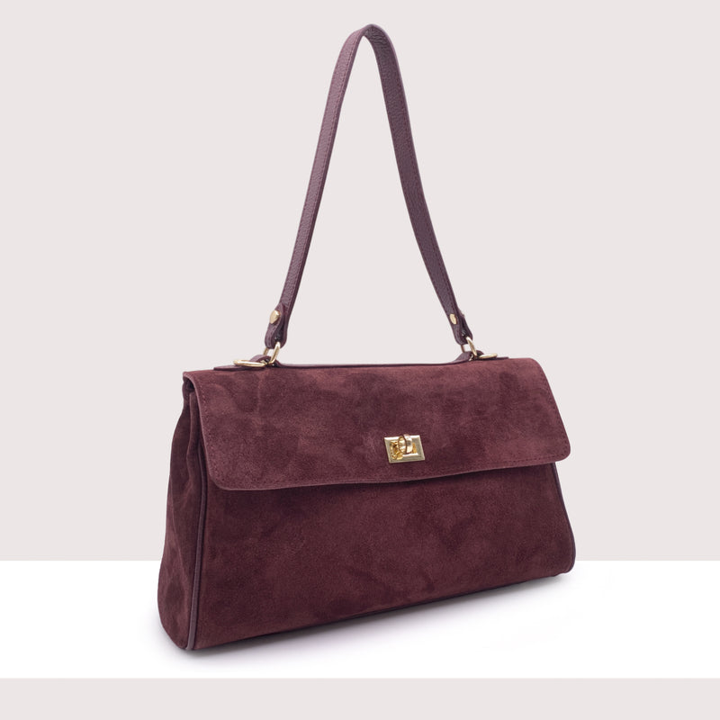 FUNAFUTI - Borsa a spalla in vero camoscio con doppia chiusura