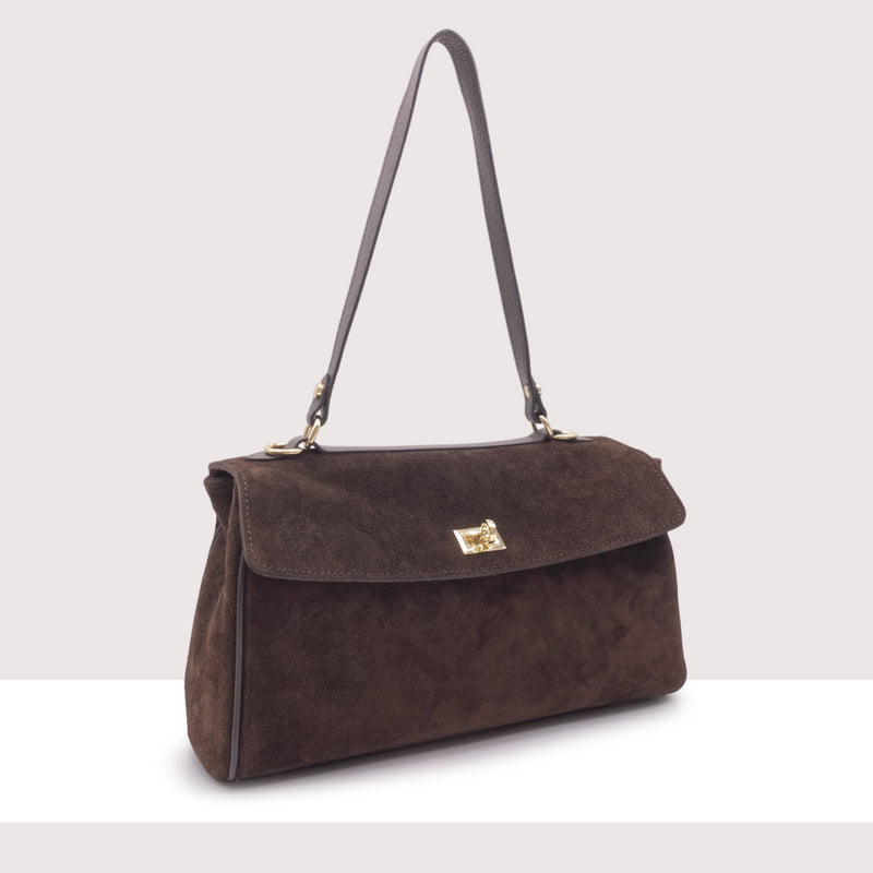 FUNAFUTI - Borsa a spalla in vero camoscio con doppia chiusura