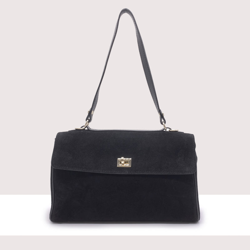 FUNAFUTI - Borsa a spalla in vero camoscio con doppia chiusura