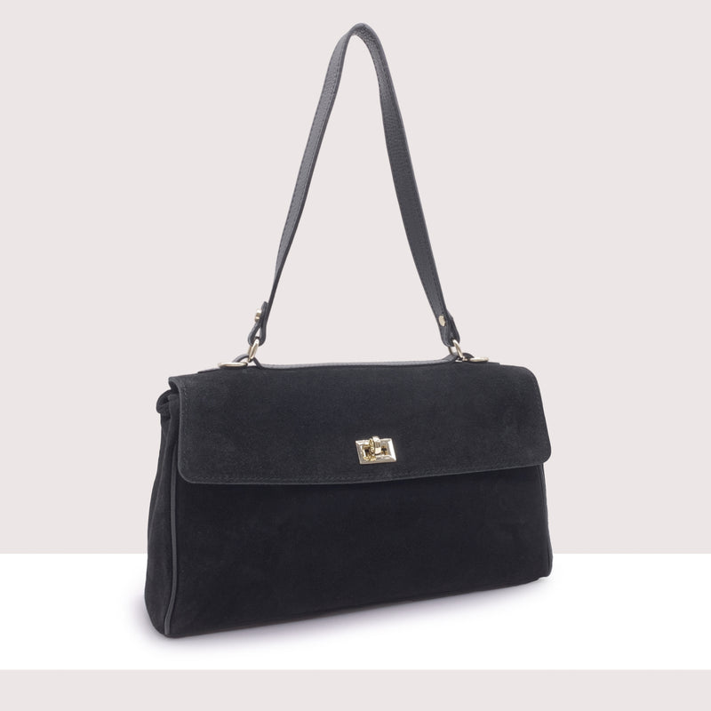 FUNAFUTI - Borsa a spalla in vero camoscio con doppia chiusura