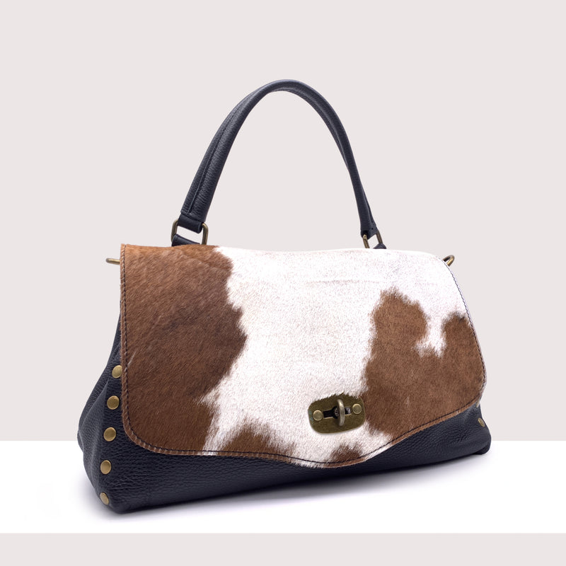 GIUBA MAXI - Borsa a spalla in vera pelle e cavallino