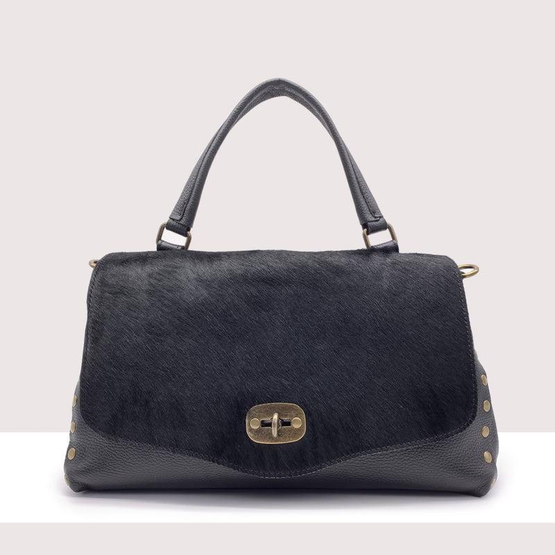 GIUBA MAXI - Borsa a spalla in vera pelle e cavallino