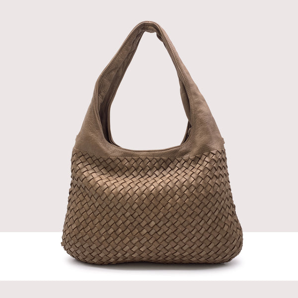 GRANADA - Shopping bag in vera pelle intrecciata  lavorazione vintage