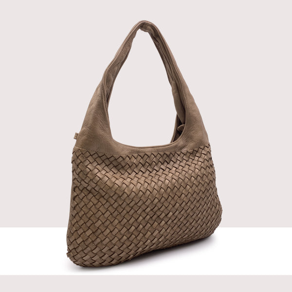 GRANADA - Shopping bag in vera pelle intrecciata  lavorazione vintage