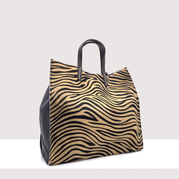 GRENOBLE - Shopping bag in vera pelle e cavallino