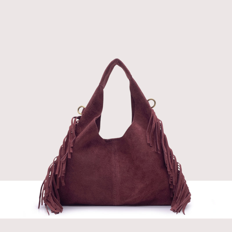 HARARE - Mini bag in vero camoscio con frange