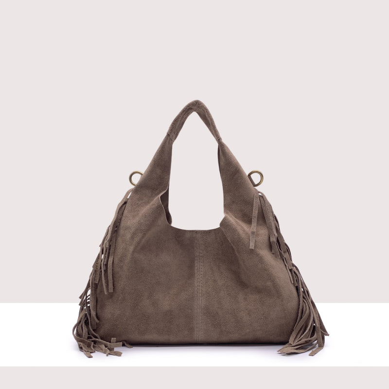 HARARE - Mini bag in vero camoscio con frange