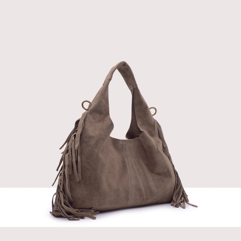 HARARE - Mini bag in vero camoscio con frange