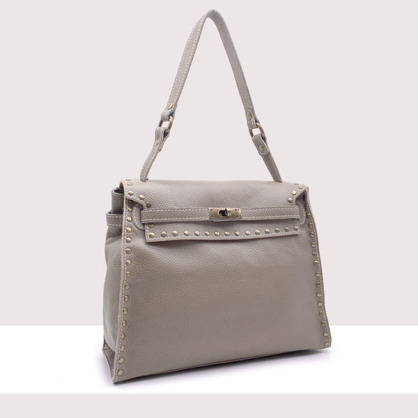 LILLE - Borsa a spalla in vera pelle con borchie