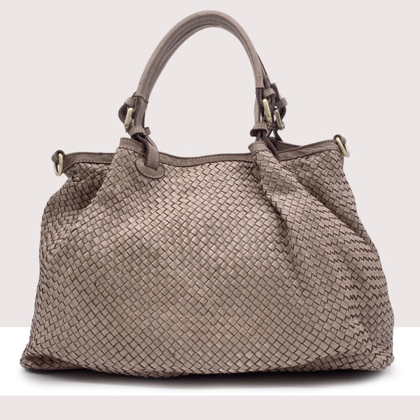 MADRID - Shopping bag intrecciata in vera pelle lavorazione vintage