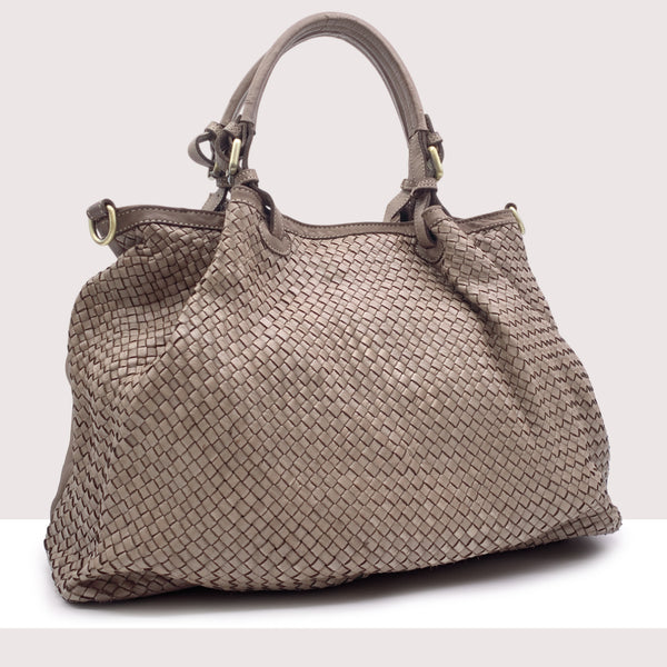 MADRID - Shopping bag intrecciata in vera pelle lavorazione vintage
