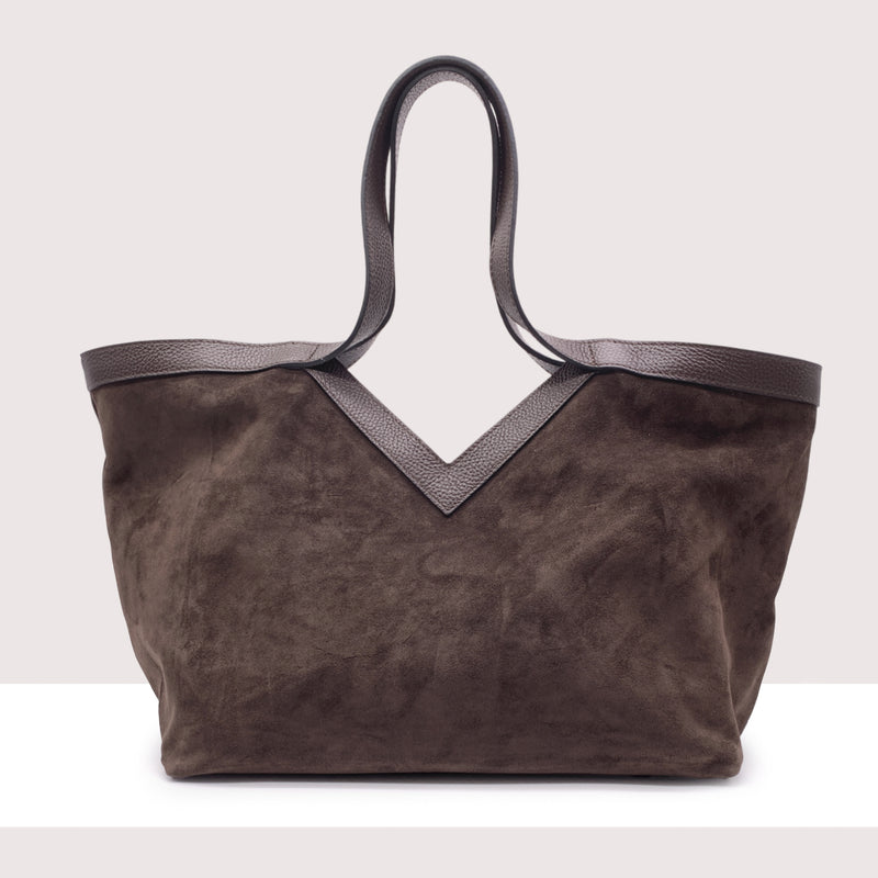 MASCATE - Shopping bag in vero camoscio e pelle