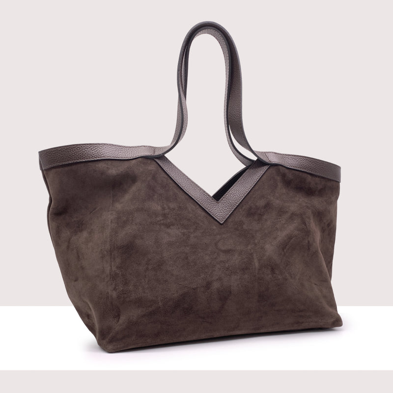 MASCATE - Shopping bag in vero camoscio e pelle