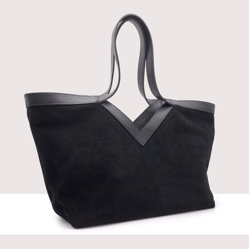 MASCATE - Shopping bag in vero camoscio e pelle