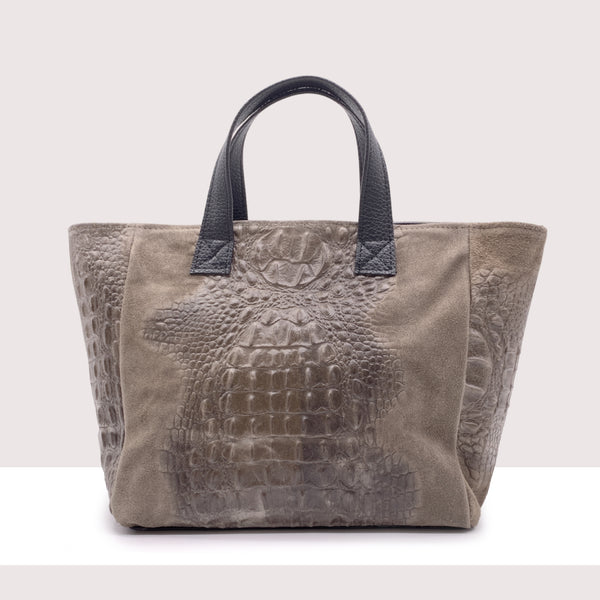 MERIDA - Shopping bag in vero camoscio stampa coccodrillo