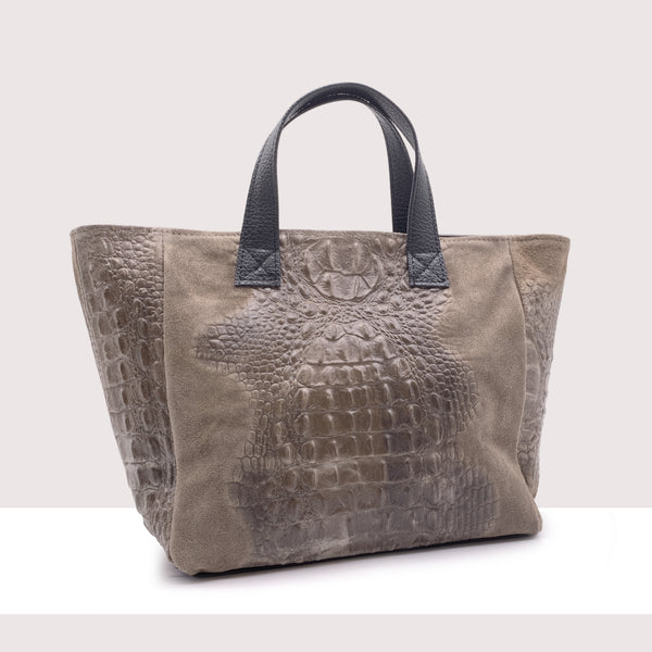 MERIDA - Shopping bag in vero camoscio stampa coccodrillo