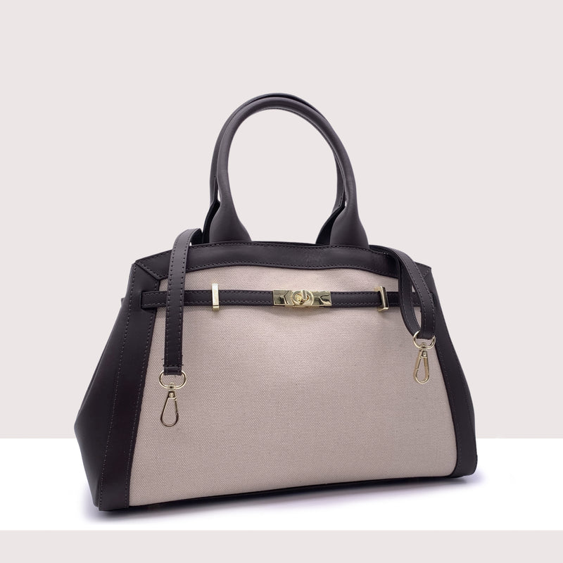 MONTREAL - Borsa con manici in vera pelle e rafia
