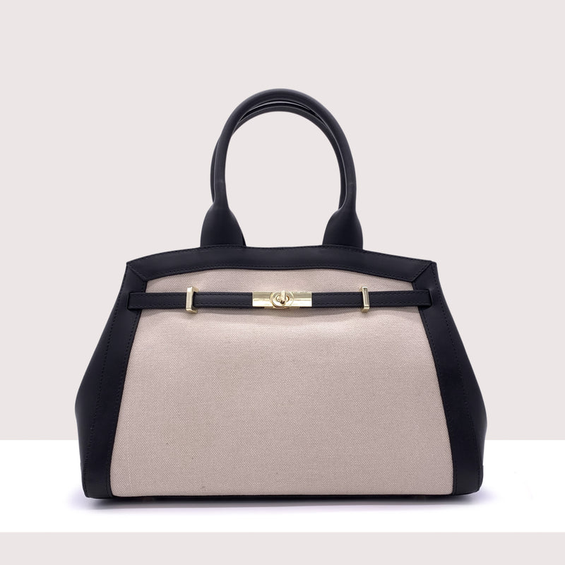 MONTREAL - Borsa con manici in vera pelle e rafia