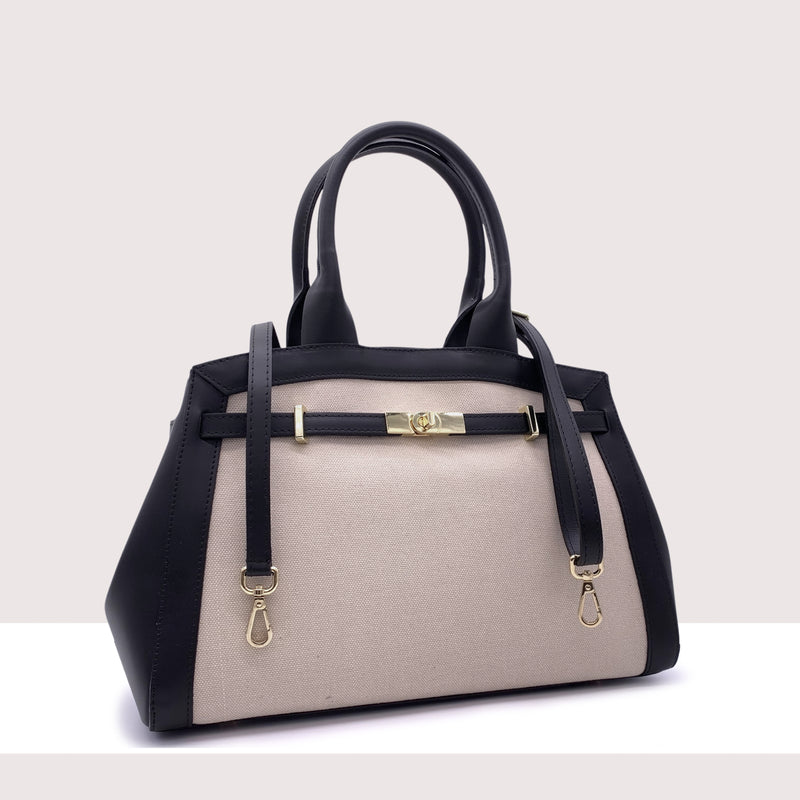 MONTREAL - Borsa con manici in vera pelle e rafia
