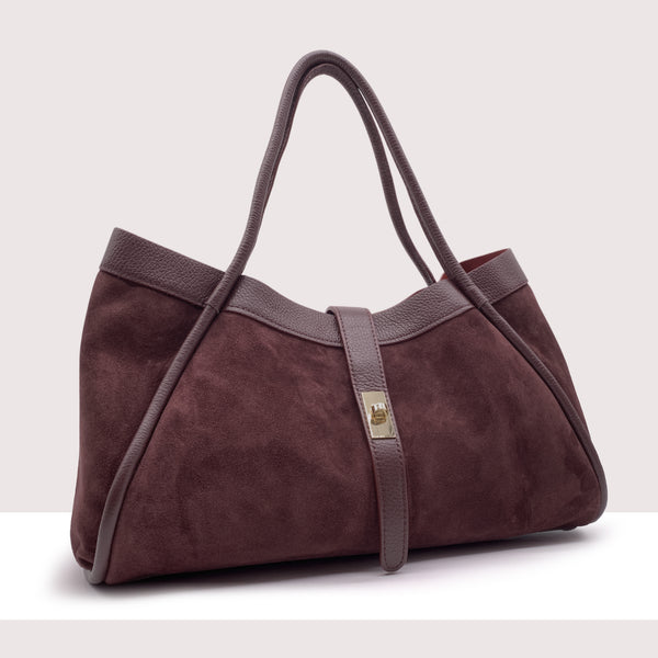 PORT VILA - Shopping bag Maxi in vero camoscio e pelle