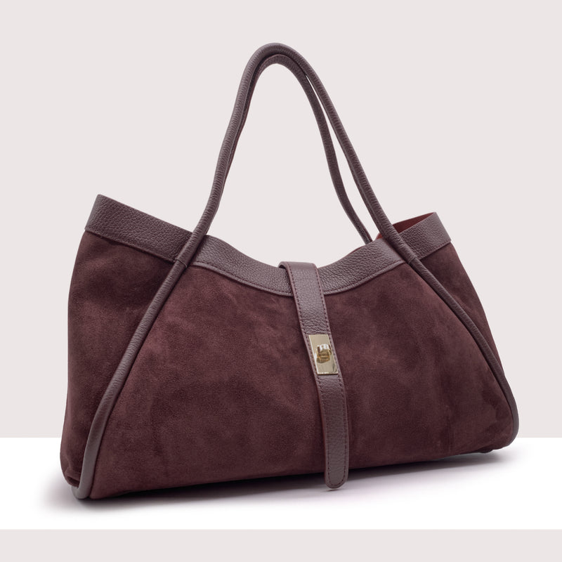 PORT VILA - Shopping bag Maxi in vero camoscio e pelle