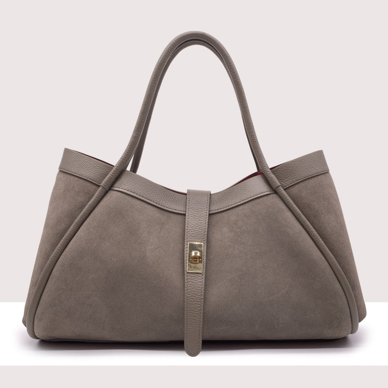 PORT VILA - Shopping bag Maxi in vero camoscio e pelle